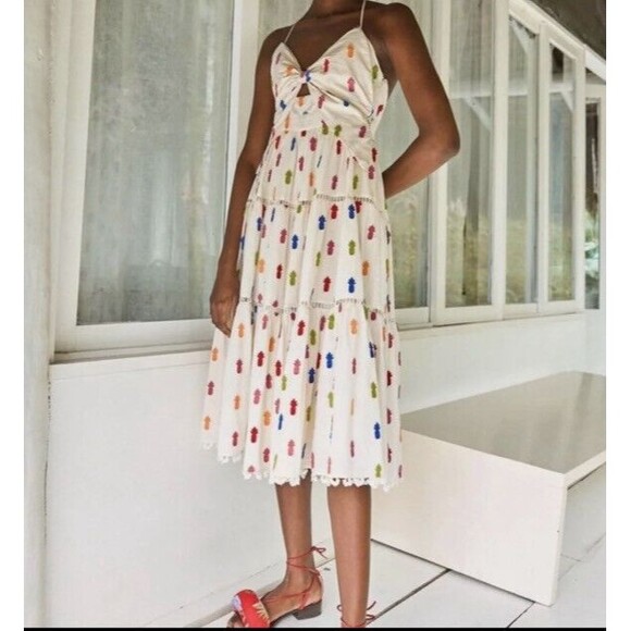 FARM RIO ANTHROPOLOGIE Multicolor Pineapple Cutout Midi Dress Size Large - Picture 10 of 12